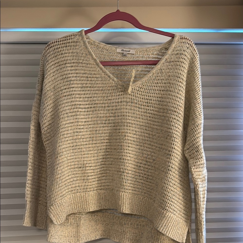 Madewell Cream V-Neck Sweater with Chunky Knit